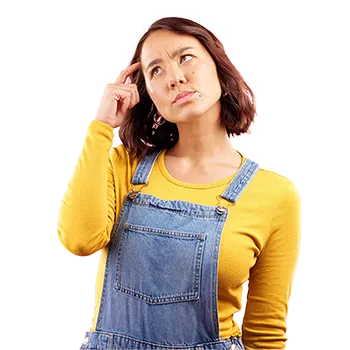 A woman thinks about digital marketing questions